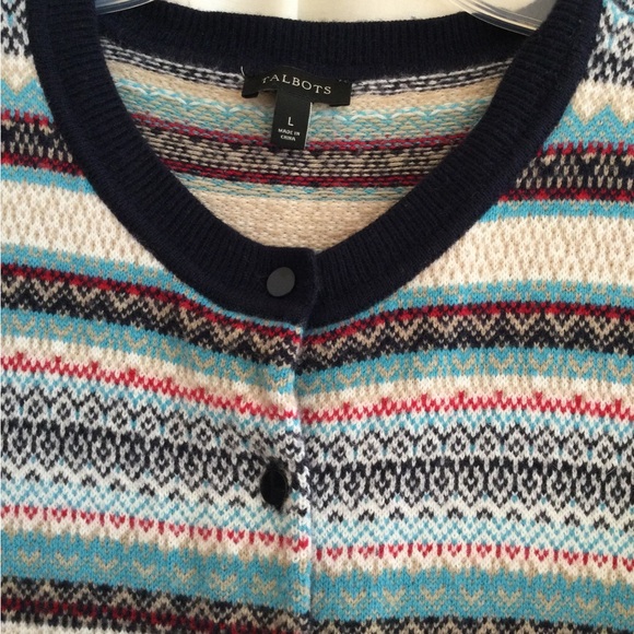 Talbots Button Front Cardigan Sweater Size Large in Navy, Cream, Aqua, Red, Tan - Picture 2 of 5